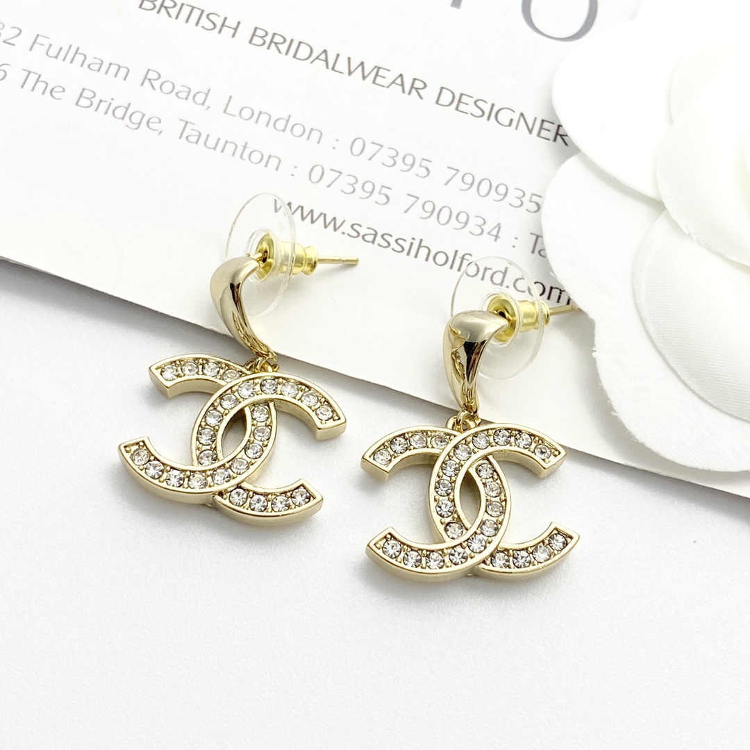 CCE866 24B Metal crystal cc logo pendant earring - ccjewelryacc