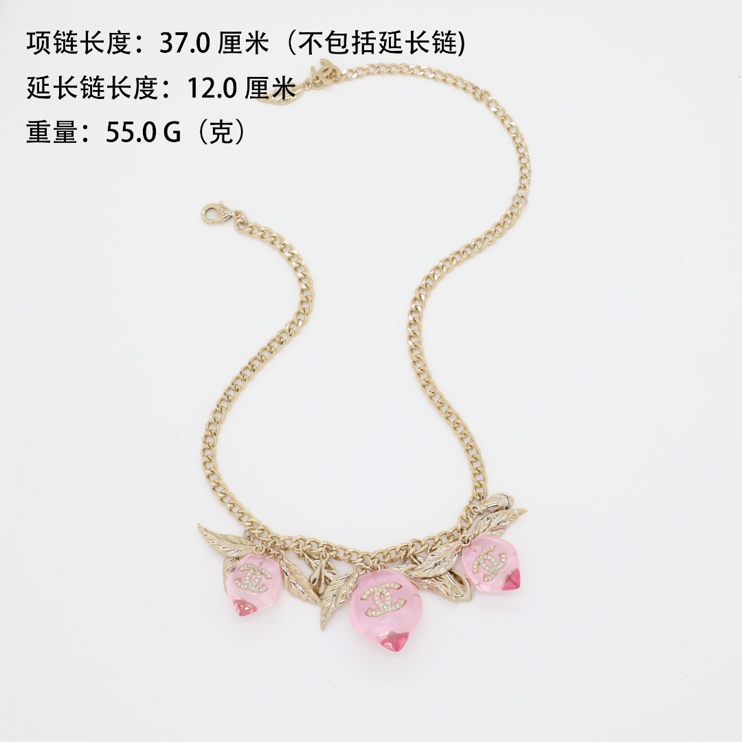 CCN482 Chanel Pink acrylic Peaches charms choker necklace - ccjewelryacc