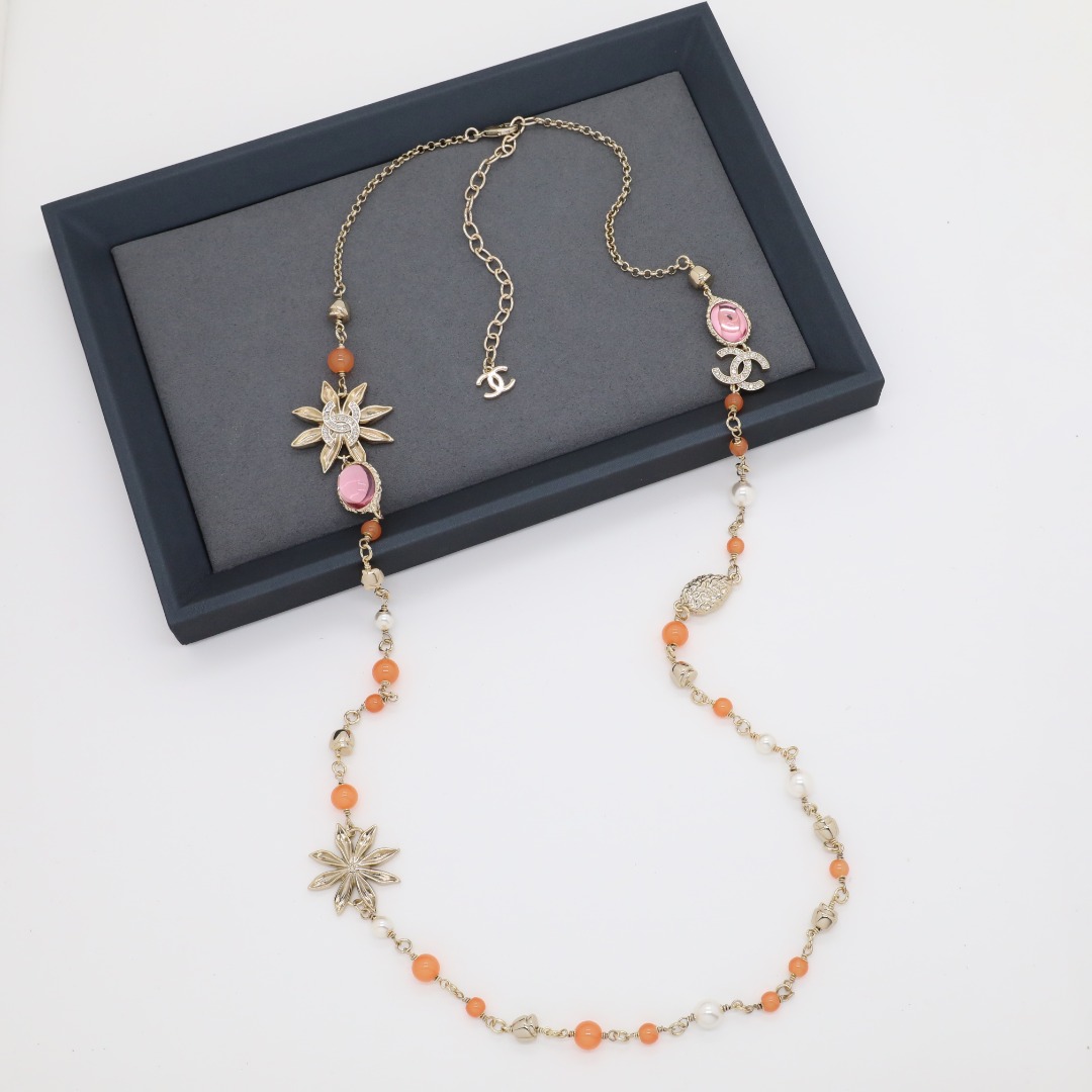 CCL187 Chanel color crystal sunflower long chain sweater necklace - ccjewelryacc