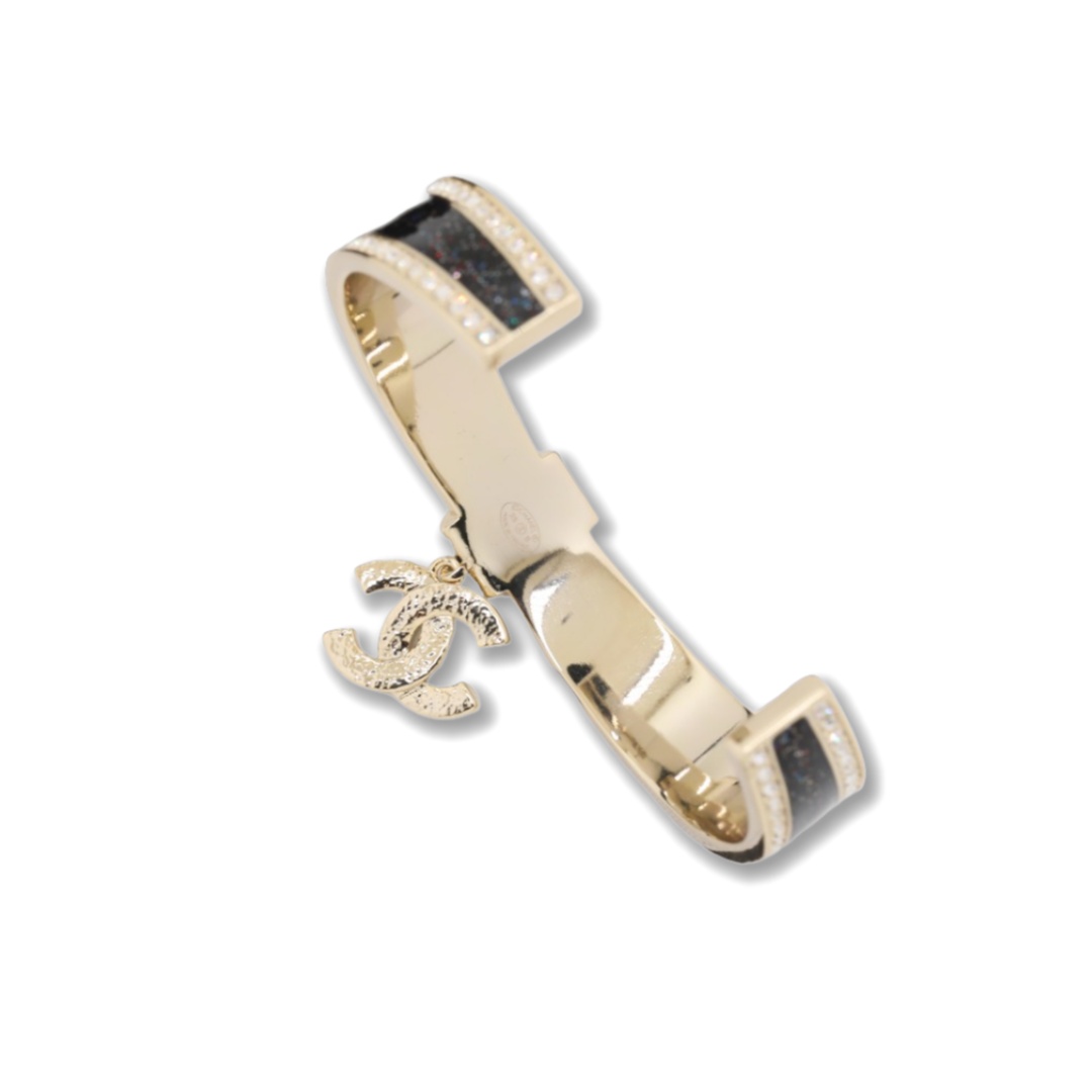 CCS138 Chanel black enamel bow bangle - ccjewelryacc