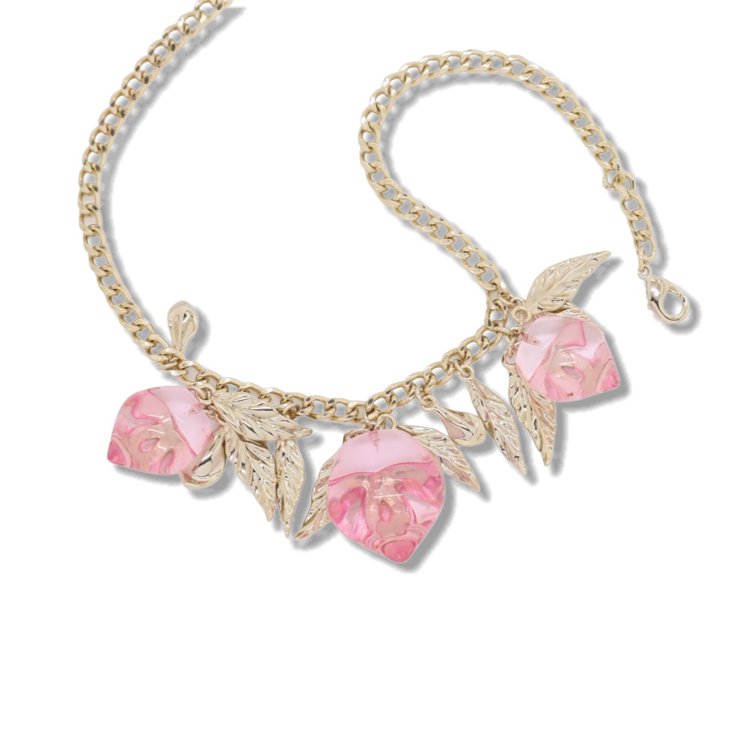 CCN482 Chanel Pink acrylic Peaches charms choker necklace - ccjewelryacc