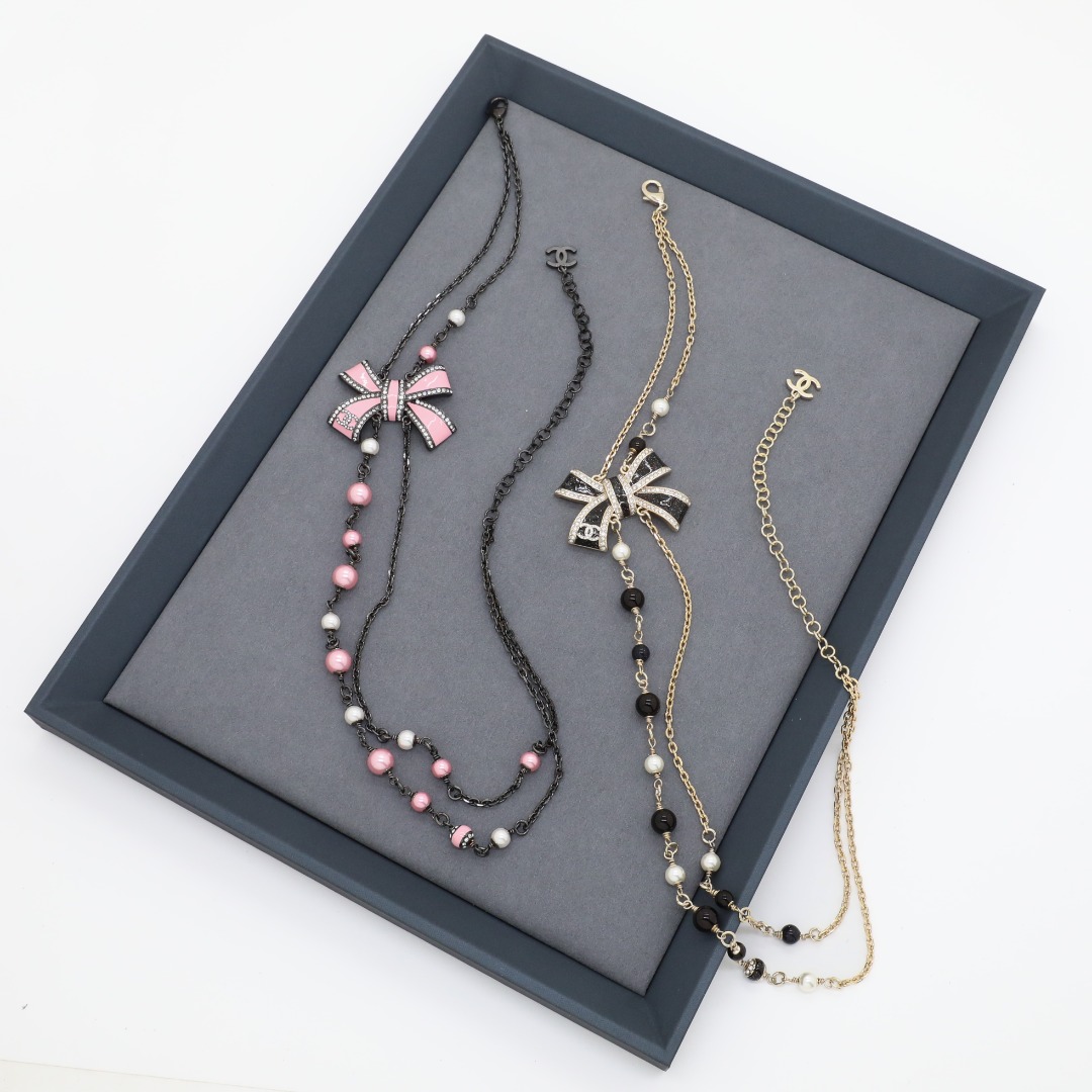 CCN173 Chanel black enamel bow necklace for women - ccjewelryacc