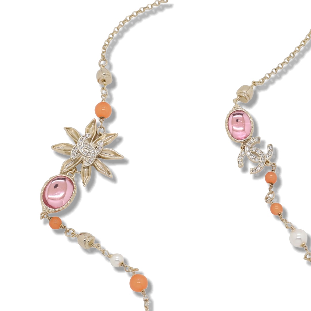 CCL187 Chanel color crystal sunflower long chain sweater necklace - ccjewelryacc