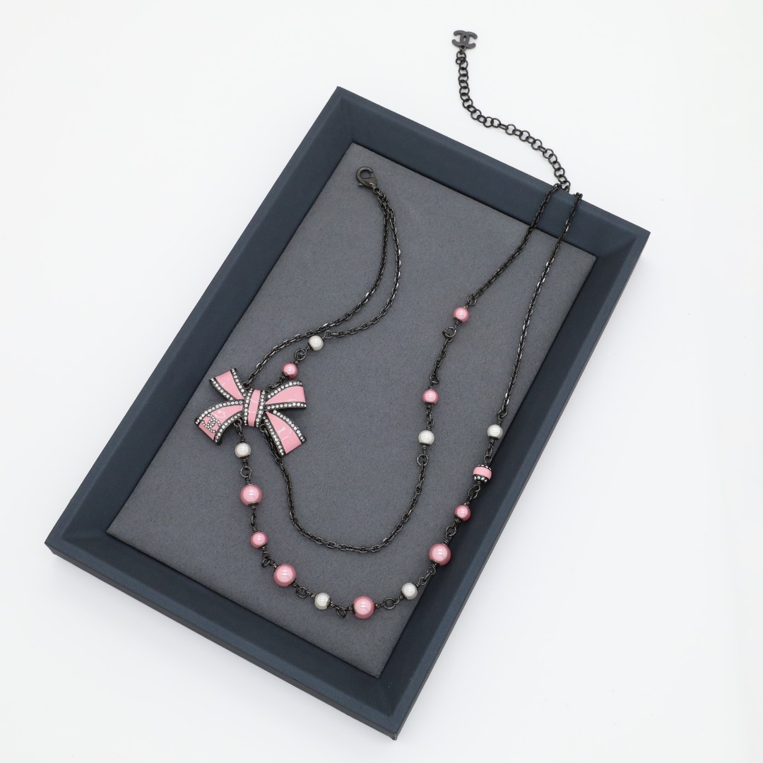 CCN173 Chanel black enamel bow necklace for women - ccjewelryacc