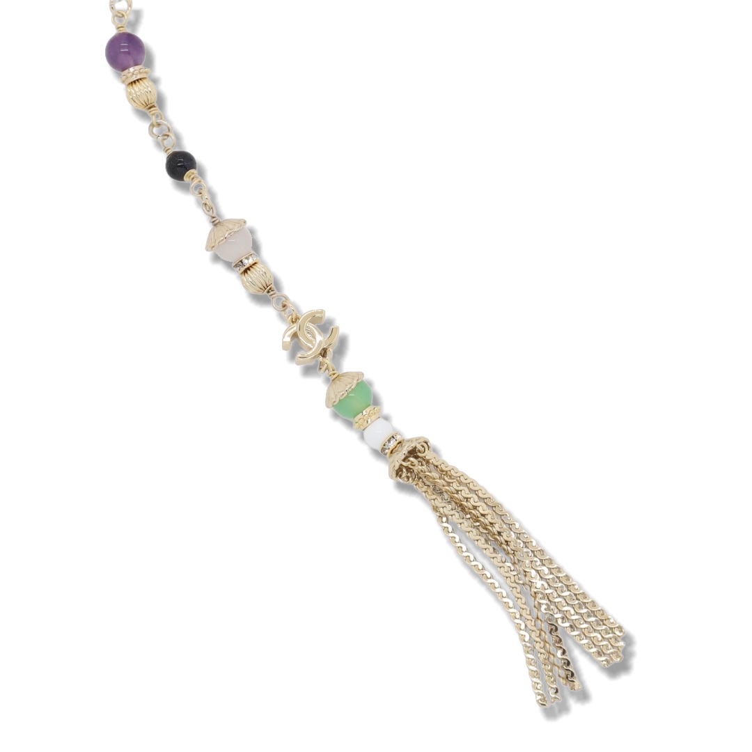 CCN216 Chanel color glass beads tassels necklace - ccjewelryacc