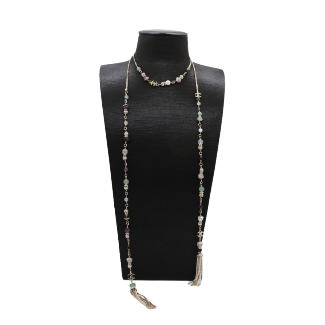 CCN216 Chanel color glass beads tassels necklace - ccjewelryacc