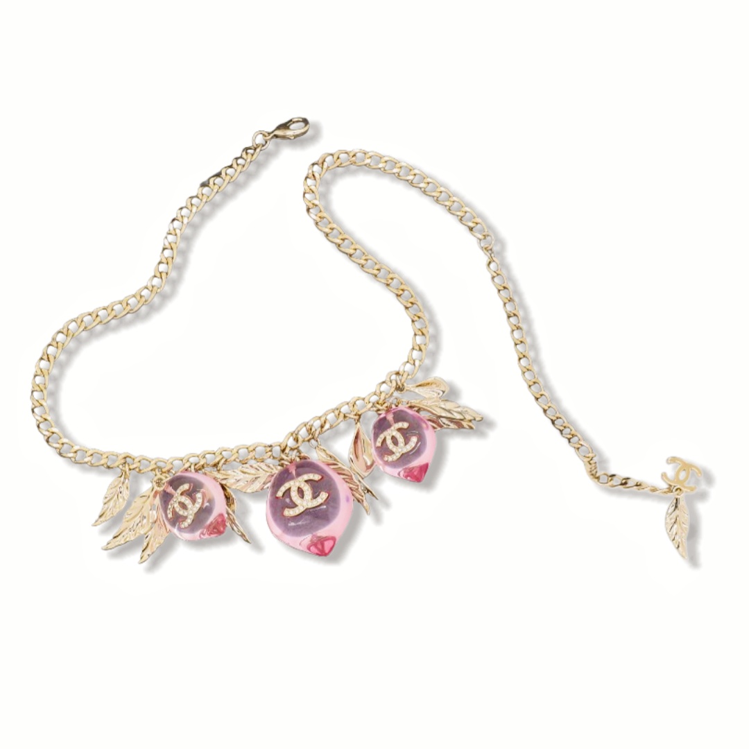 CCN482 Chanel Pink acrylic Peaches charms choker necklace - ccjewelryacc