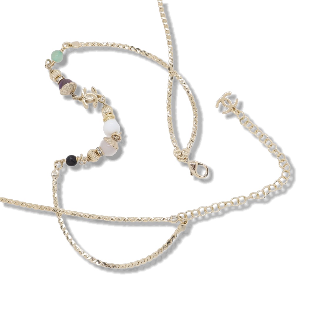 CCN216 Chanel color glass beads tassels necklace - ccjewelryacc