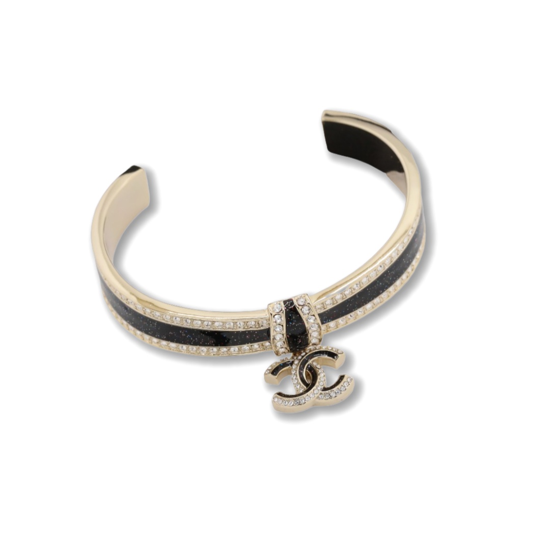 CCS138 Chanel black enamel bow bangle - ccjewelryacc
