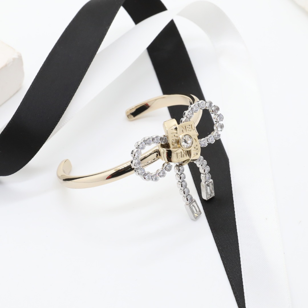 CCS137 Chanel rhinestone bow tassels bangle - ccjewelryacc