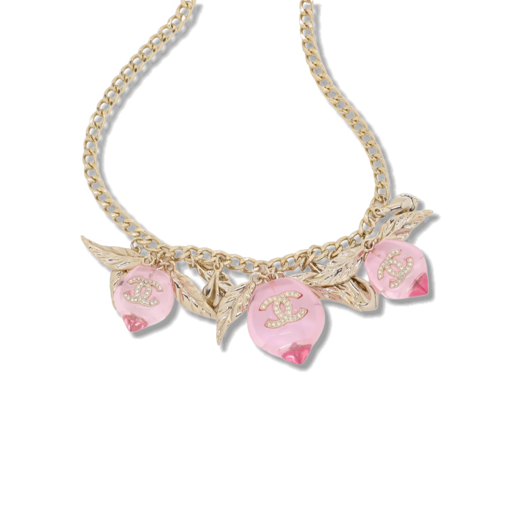 CCN482 Chanel Pink acrylic Peaches charms choker necklace - ccjewelryacc