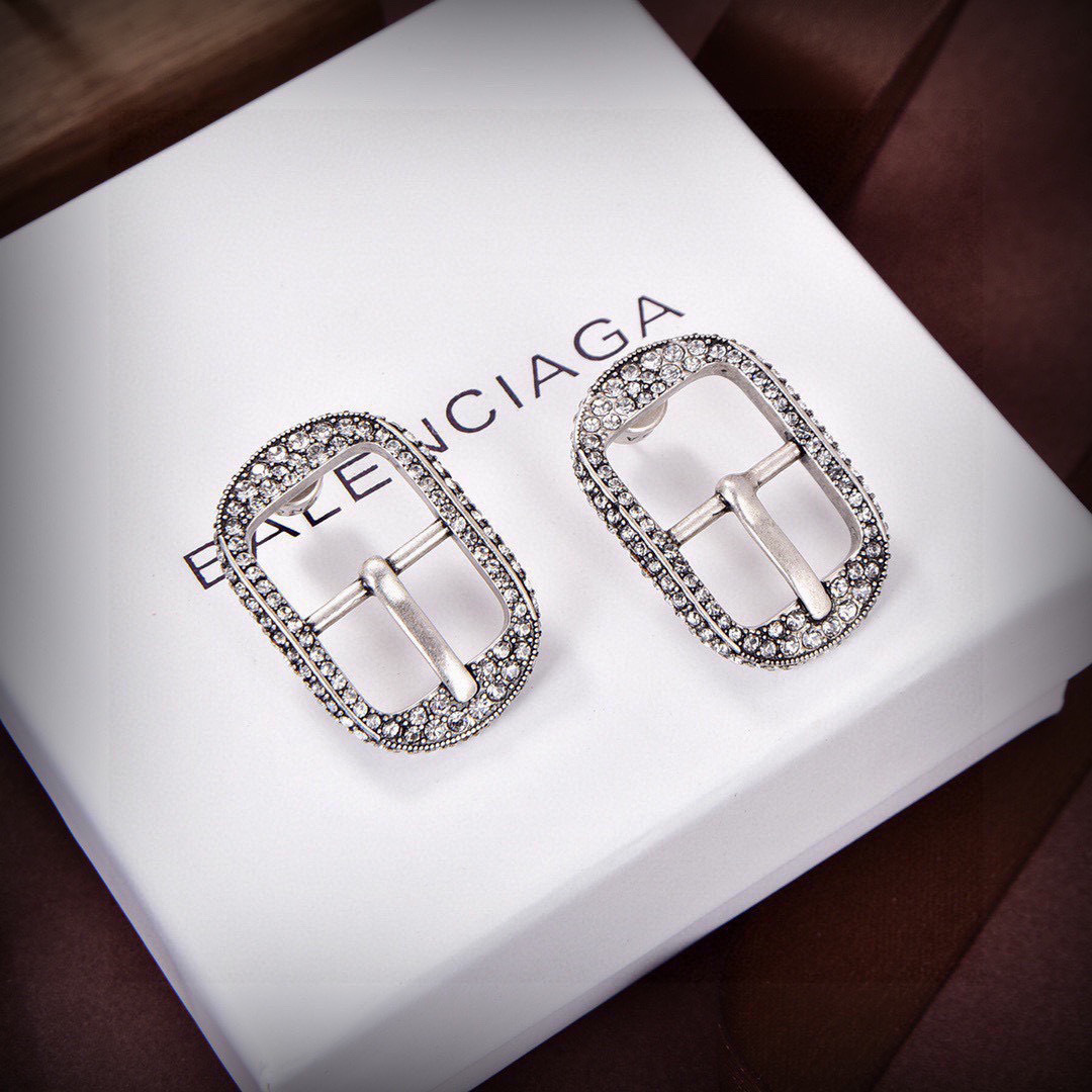 BAE033 Balenciaga Cagole Antique Silver Crystal earring - ccjewelryacc