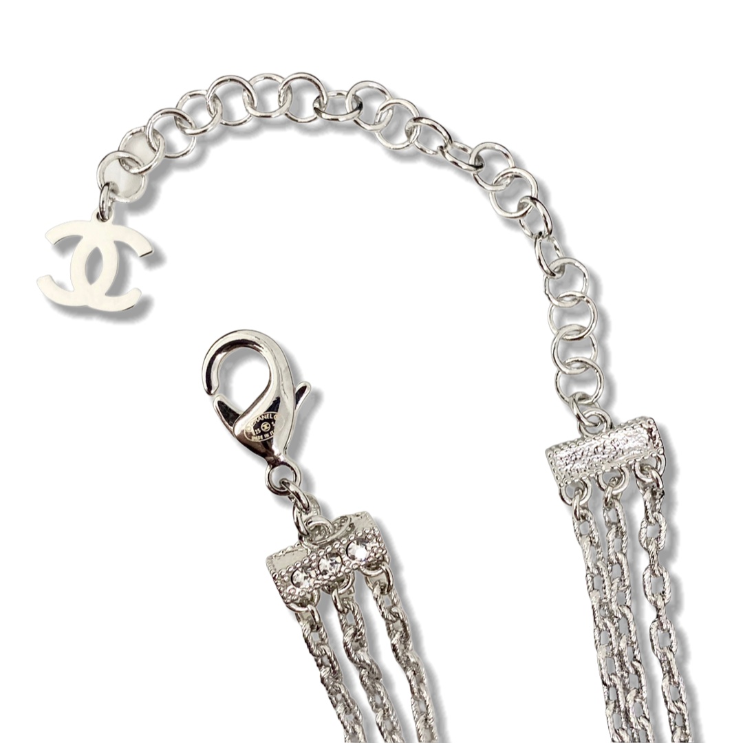 CCN385 Chanel Multi-layer chain choker necklace white gold - ccjewelryacc