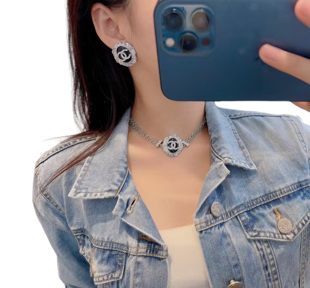 CCN385 Chanel Multi-layer chain choker necklace white gold - ccjewelryacc