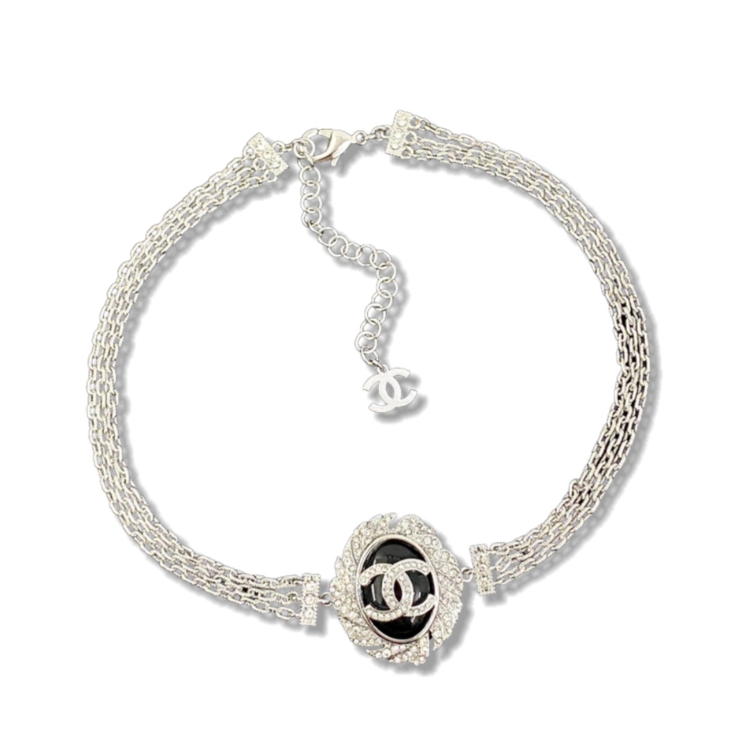 CCN385 Chanel Multi-layer chain choker necklace white gold - ccjewelryacc