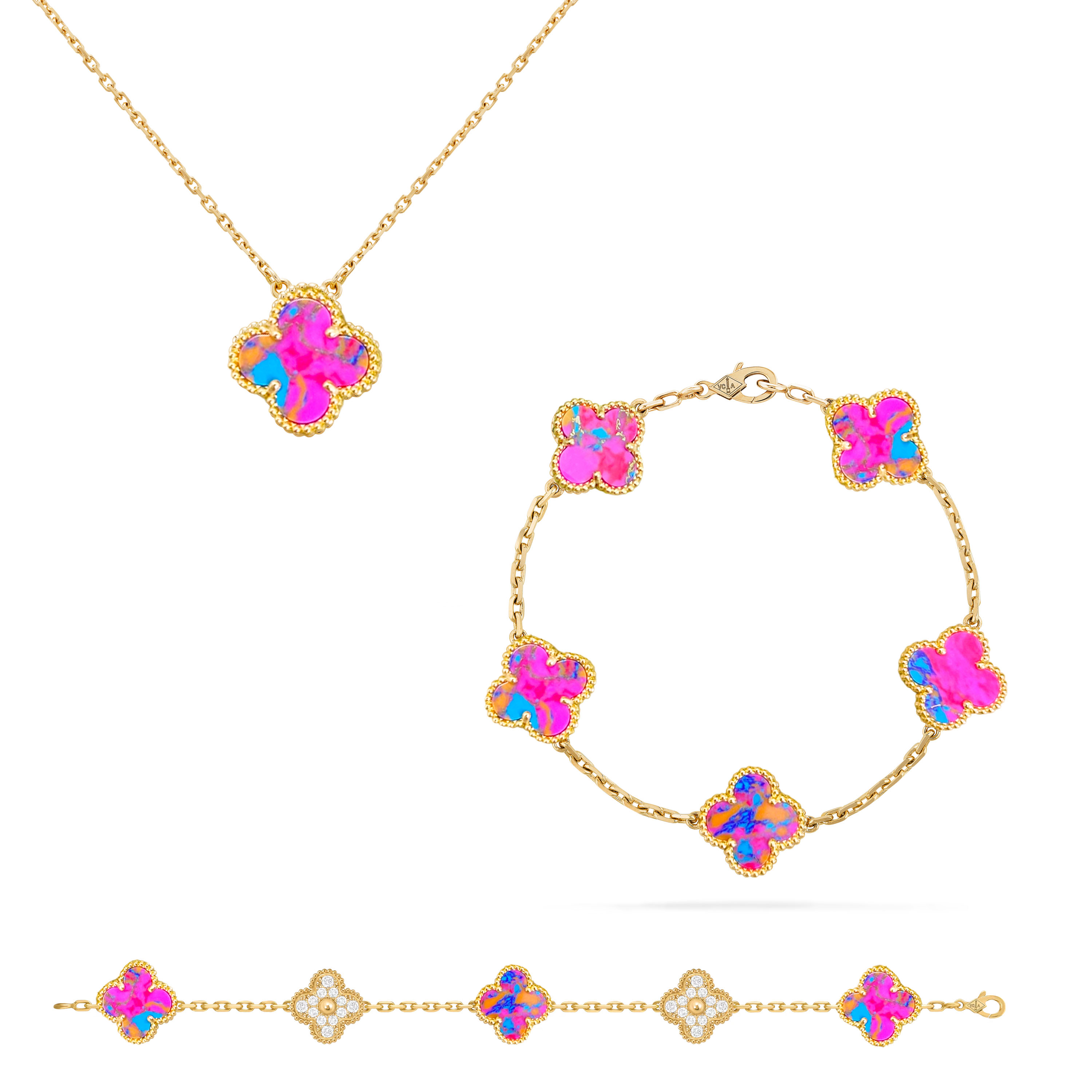 VCT024 VCA Colored Stones Vintage Alhambra Pendant bracelet jewelry set - ccjewelryacc