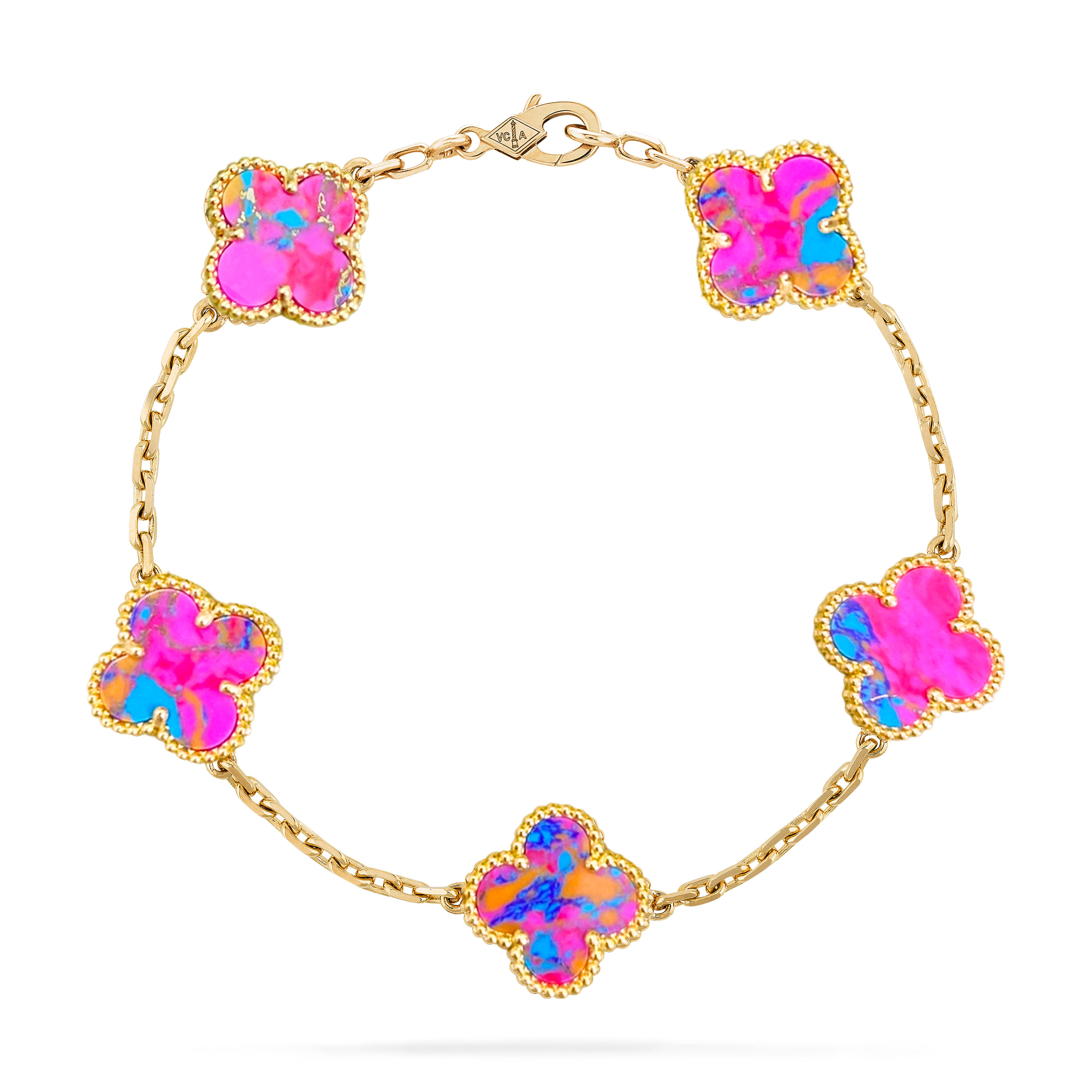 VCT024 VCA Colored Stones Vintage Alhambra Pendant bracelet jewelry set - ccjewelryacc