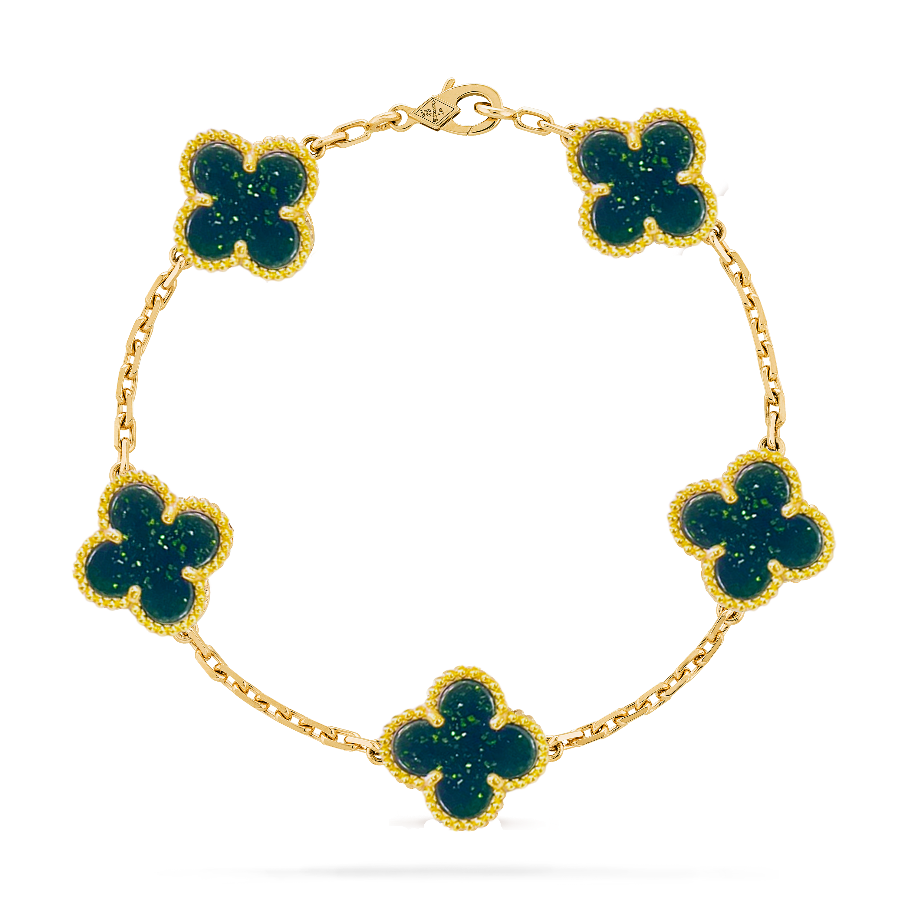 VCS038 Van cleef clovers Green gold sandstone bracelet 5 motifs - ccjewelryacc