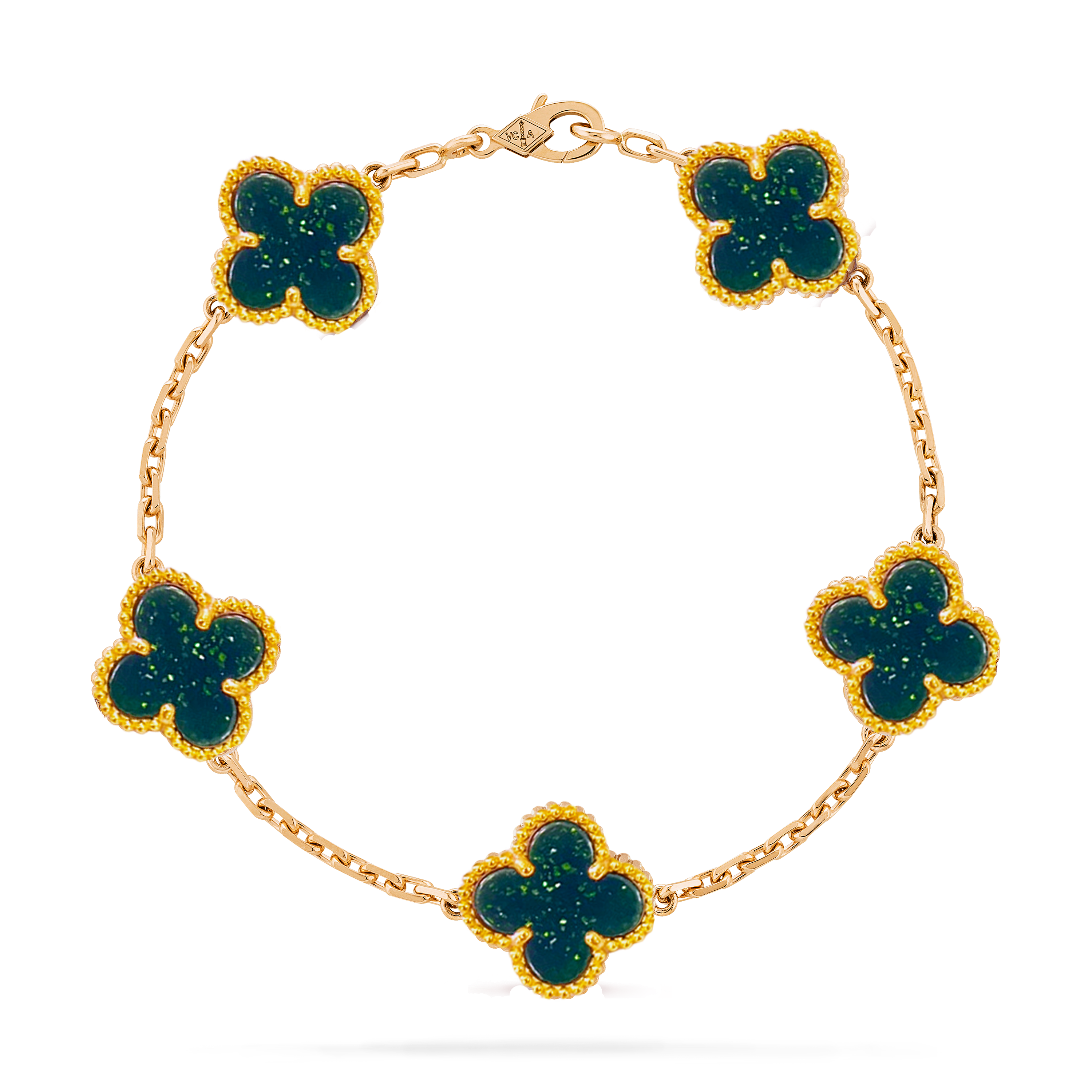 VCS038 Van cleef clovers Green gold sandstone bracelet 5 motifs - ccjewelryacc