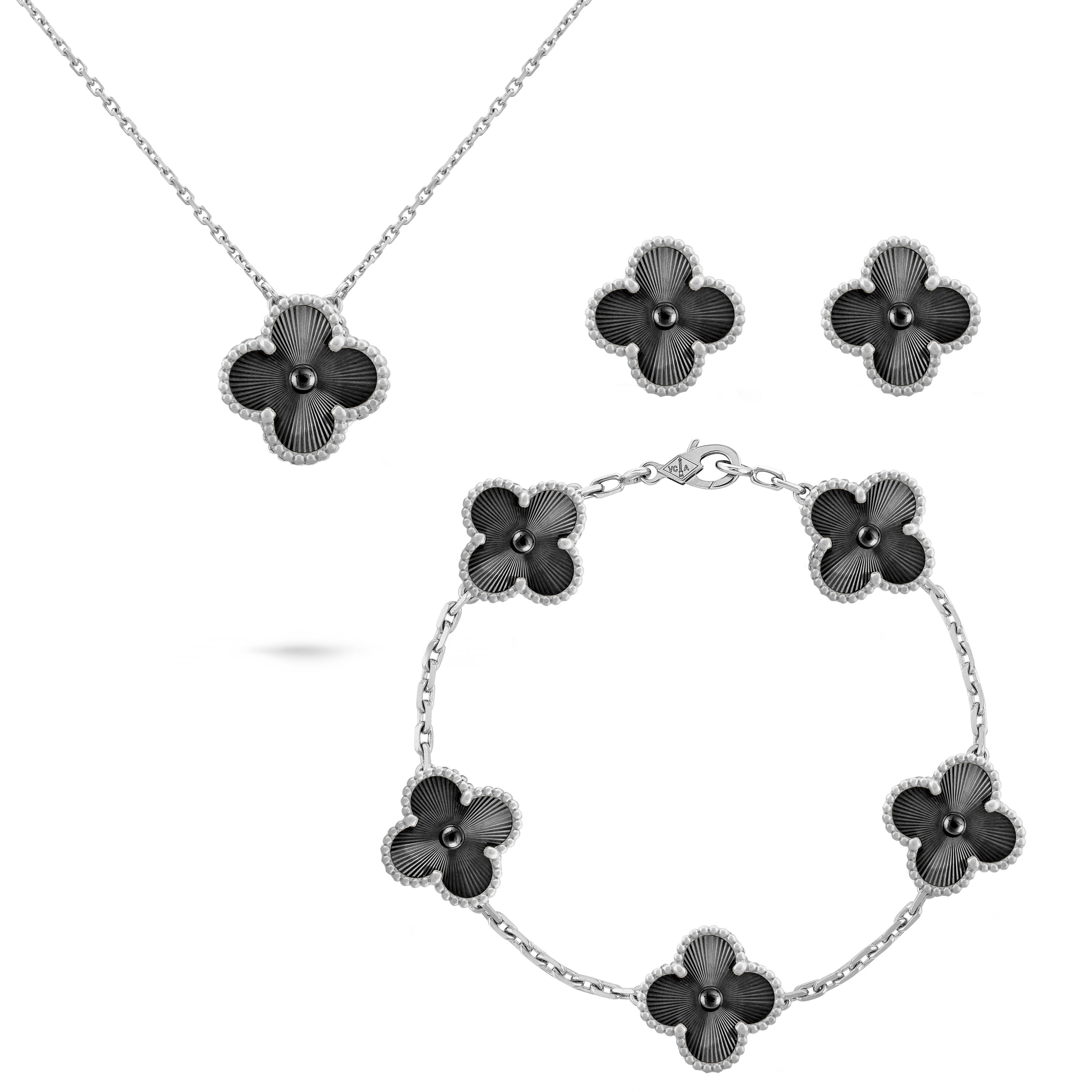 VCT027 VCA Black Vintage Alhambra Pendant bracelet earring jewelry set - ccjewelryacc