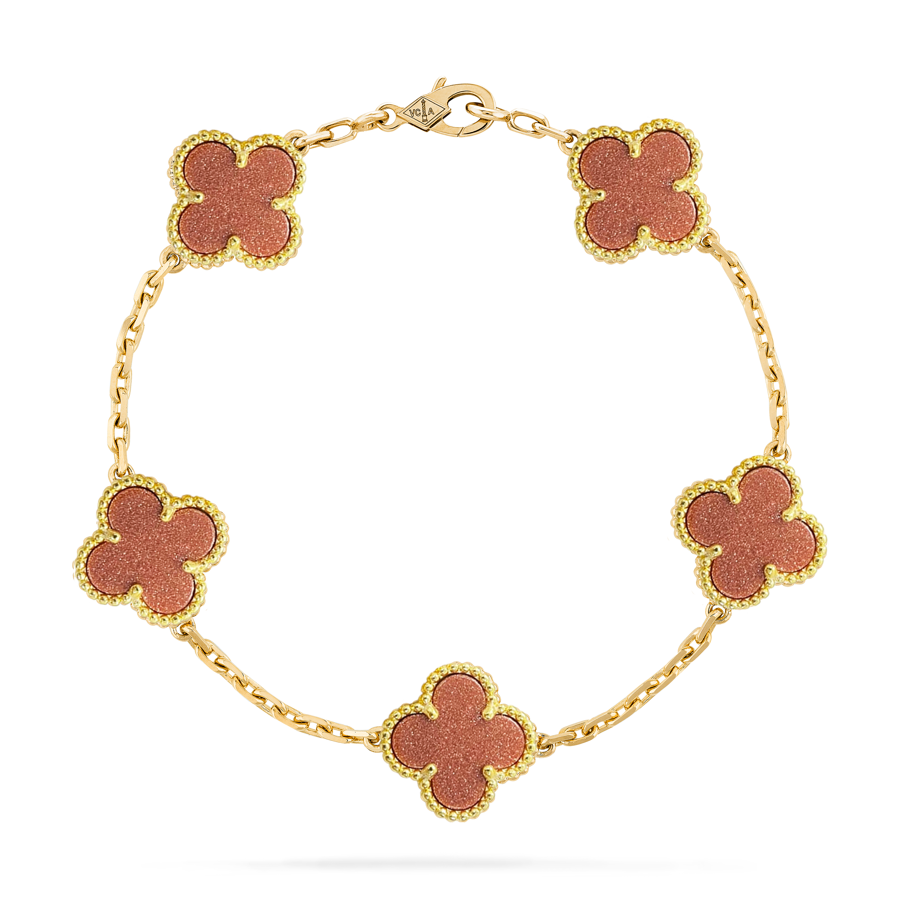 VCT025 VCA Red aventurine Stones Vintage Alhambra Pendant bracelet earring clip jewelry set - ccjewelryacc