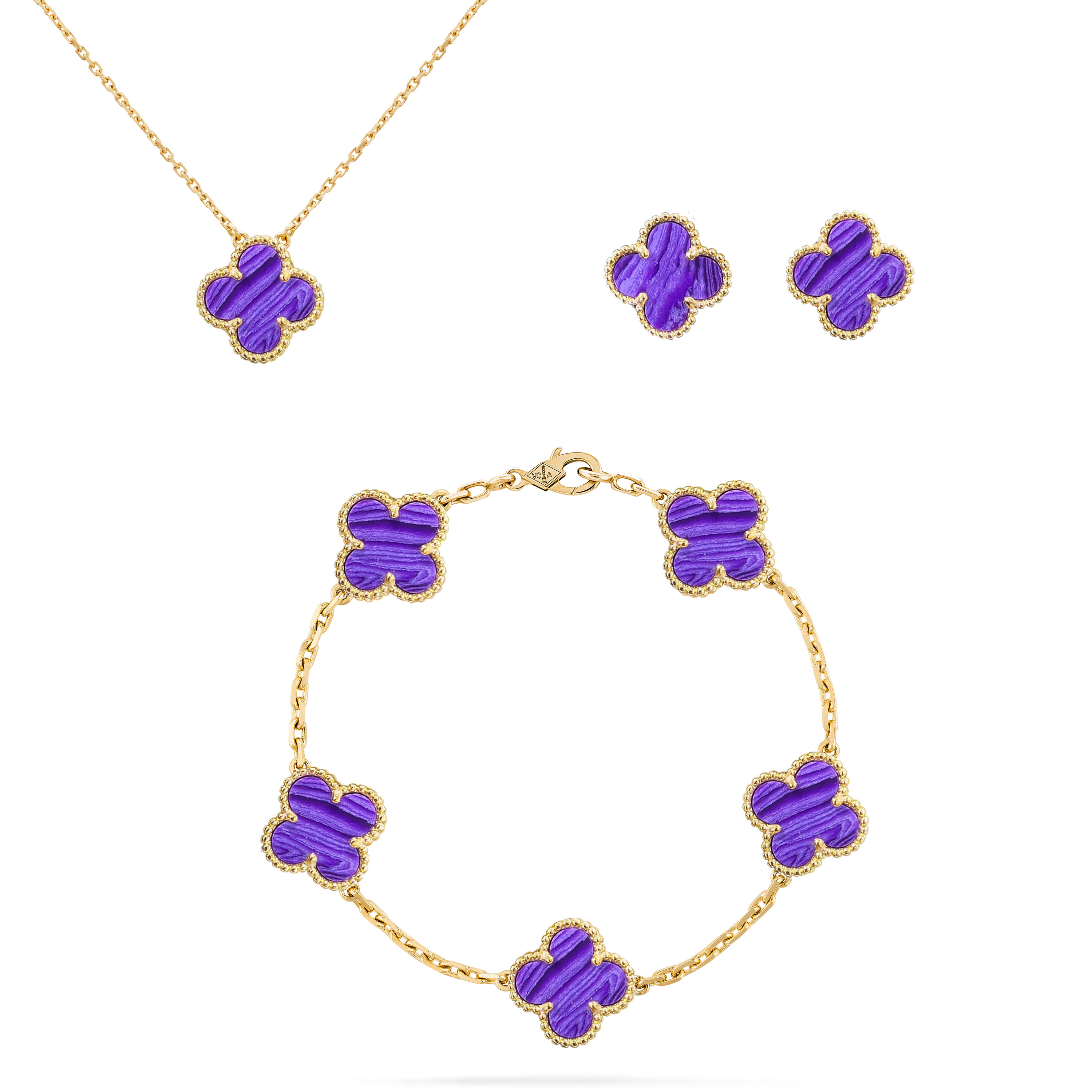 VCT026 VCA stripe Violet Blue Stones Vintage Alhambra Pendant bracelet earring jewelry set - ccjewelryacc