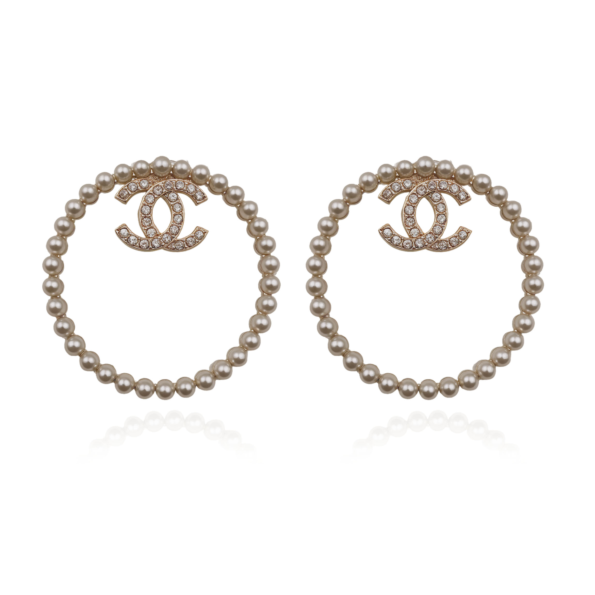 CCE203 Pearl and crystal CC hoop earrings - ccjewelryacc