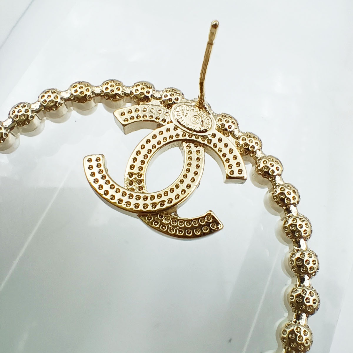 CCE203 Pearl and crystal CC hoop earrings - ccjewelryacc