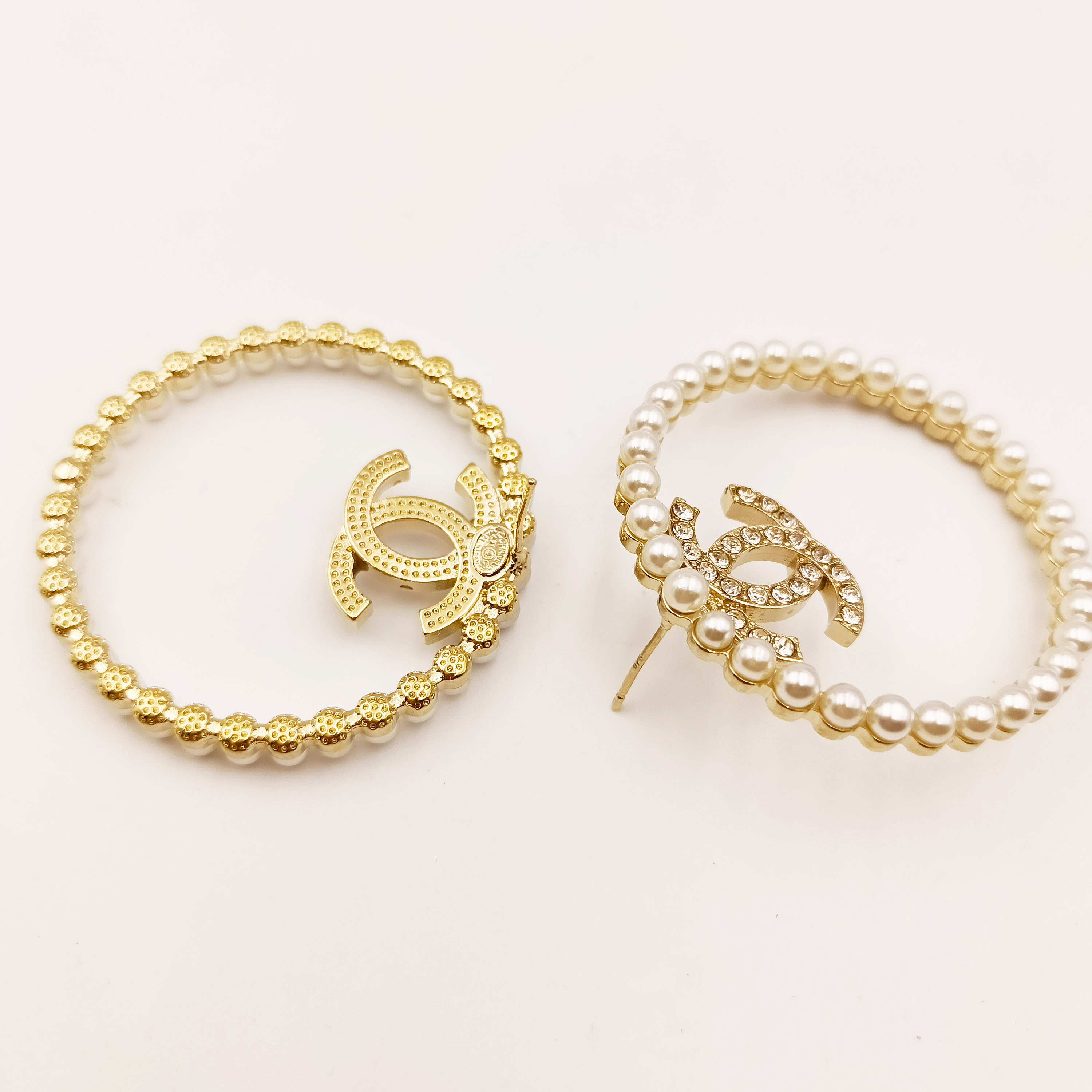 CCE203 Pearl and crystal CC hoop earrings - ccjewelryacc