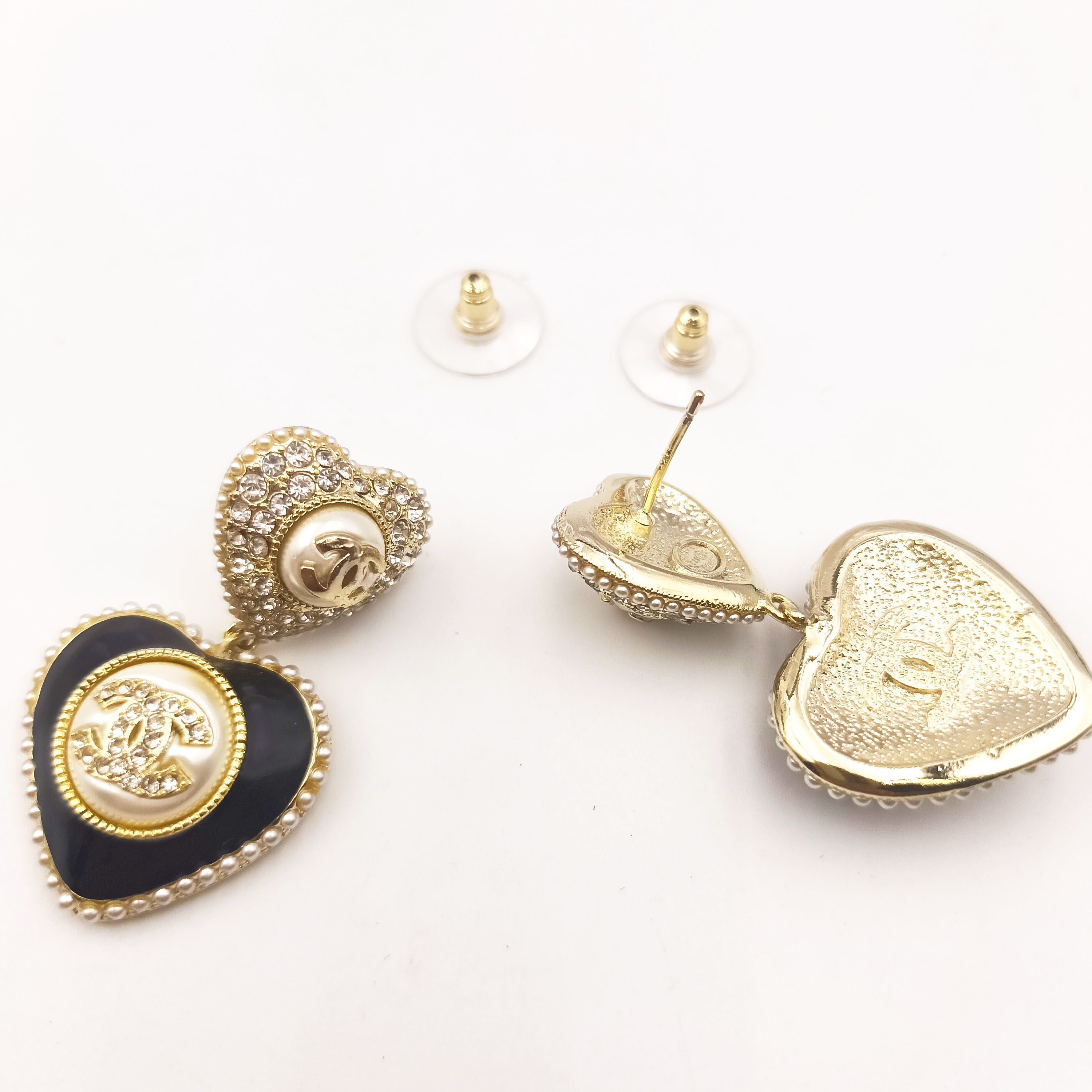 CCE005 Chanel Crystal and pearls cc and heart drop earring - ccjewelryacc