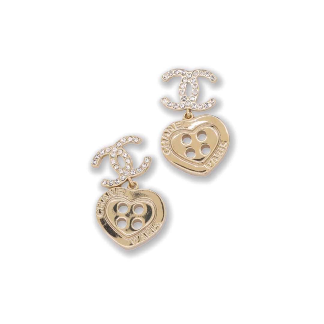 CCE375 Chanel crystal heart botton dangle earrings - ccjewelryacc