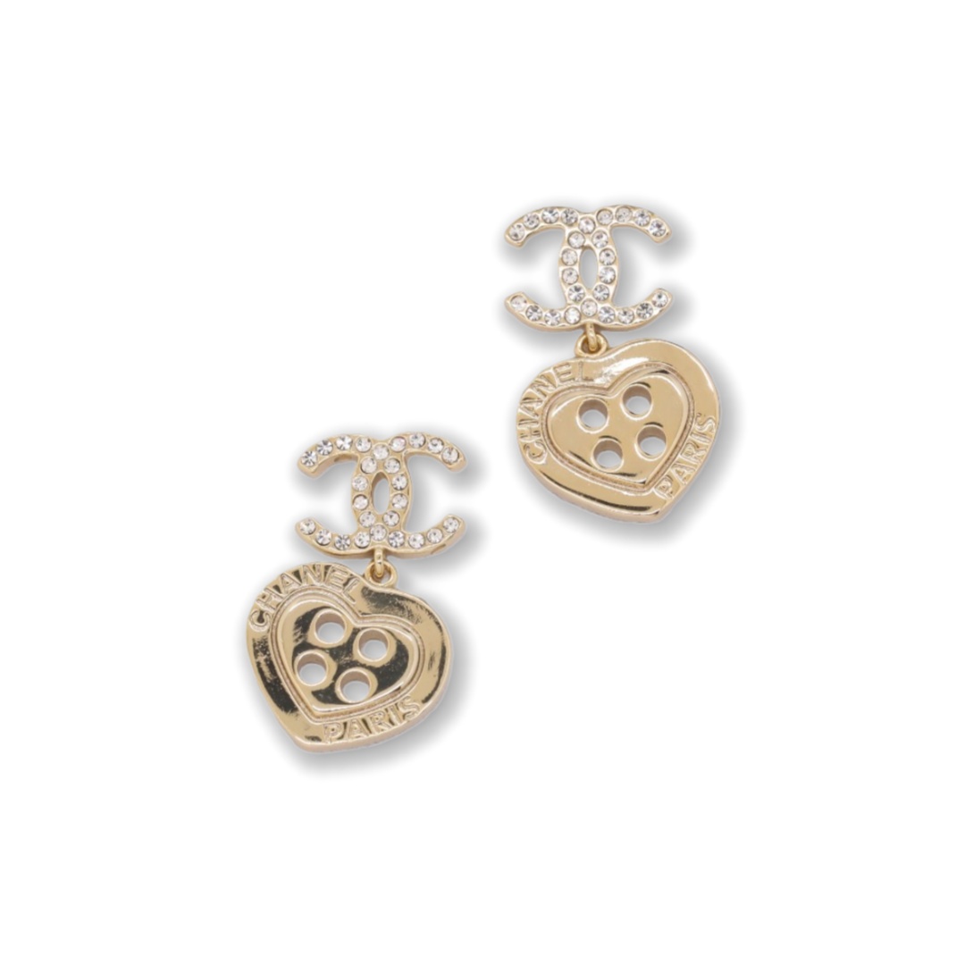 CCE375 Chanel crystal heart botton dangle earrings - ccjewelryacc