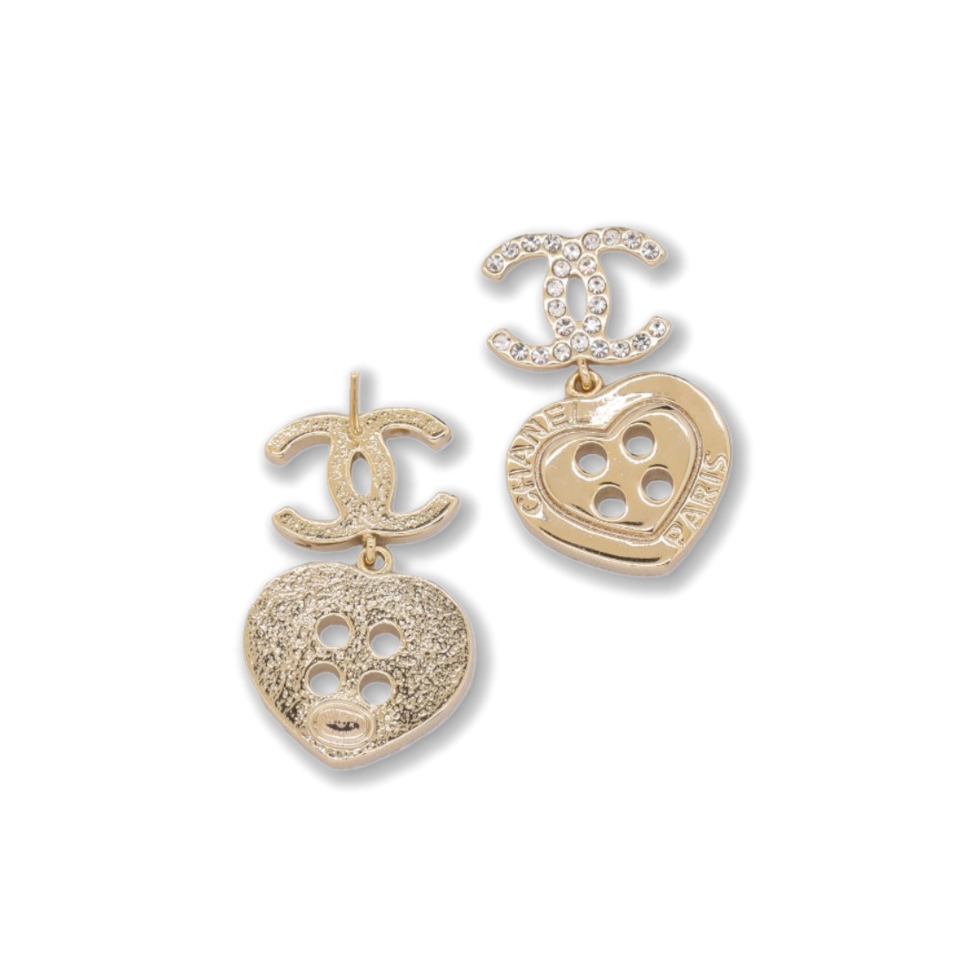 CCE375 Chanel crystal heart botton dangle earrings - ccjewelryacc