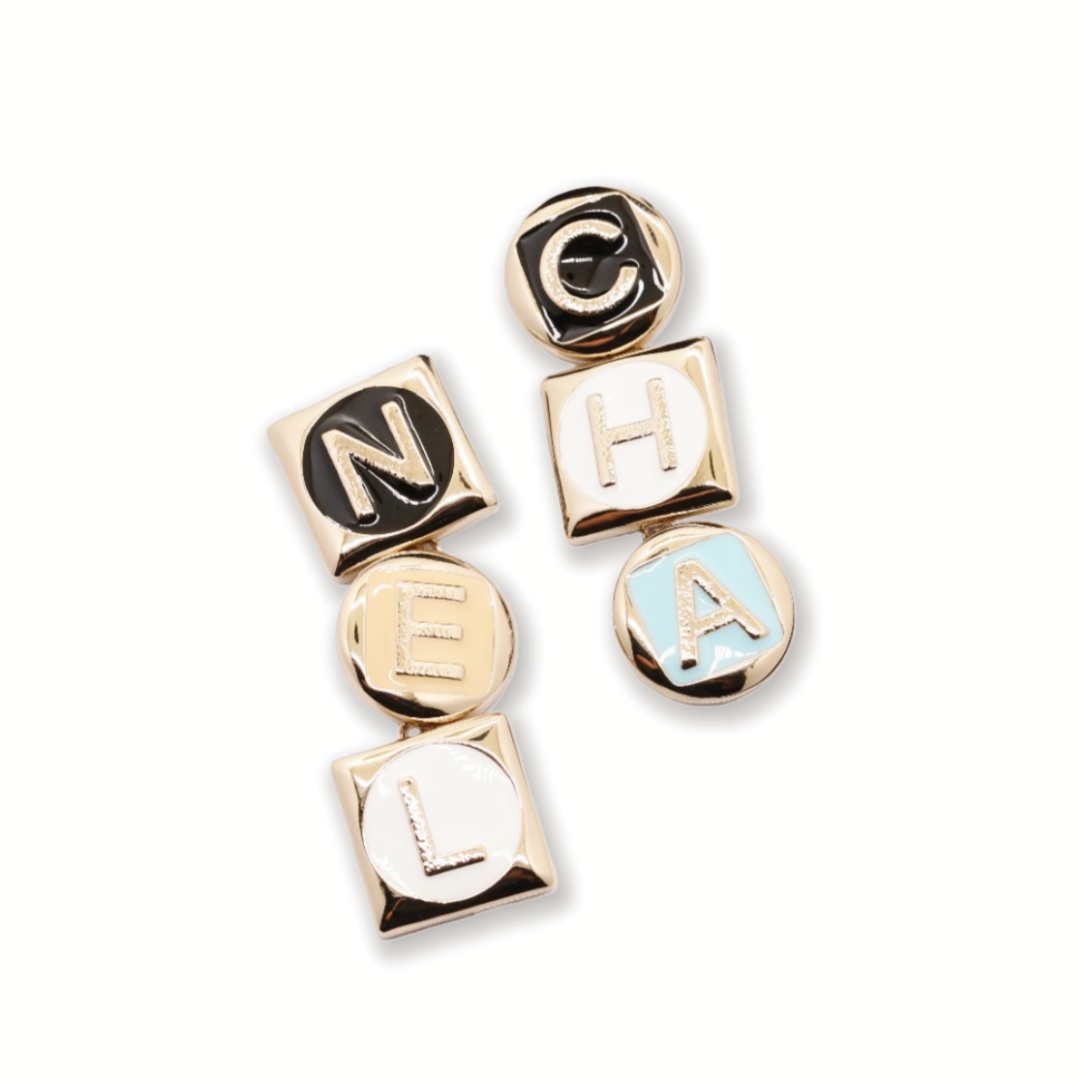 CCE372 Chanel colored enamel letters dangle earrings - ccjewelryacc