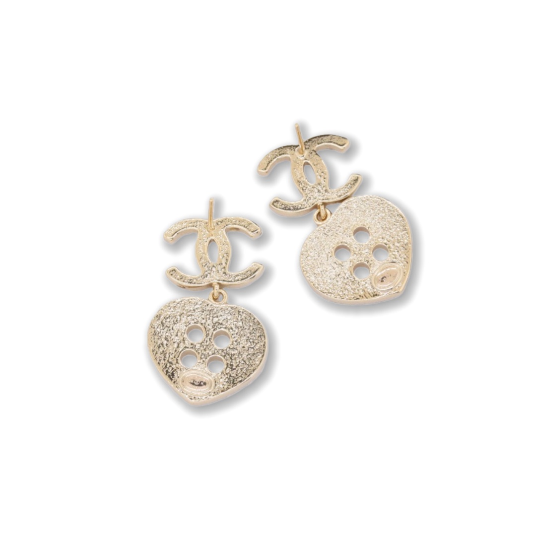 CCE375 Chanel crystal heart botton dangle earrings - ccjewelryacc