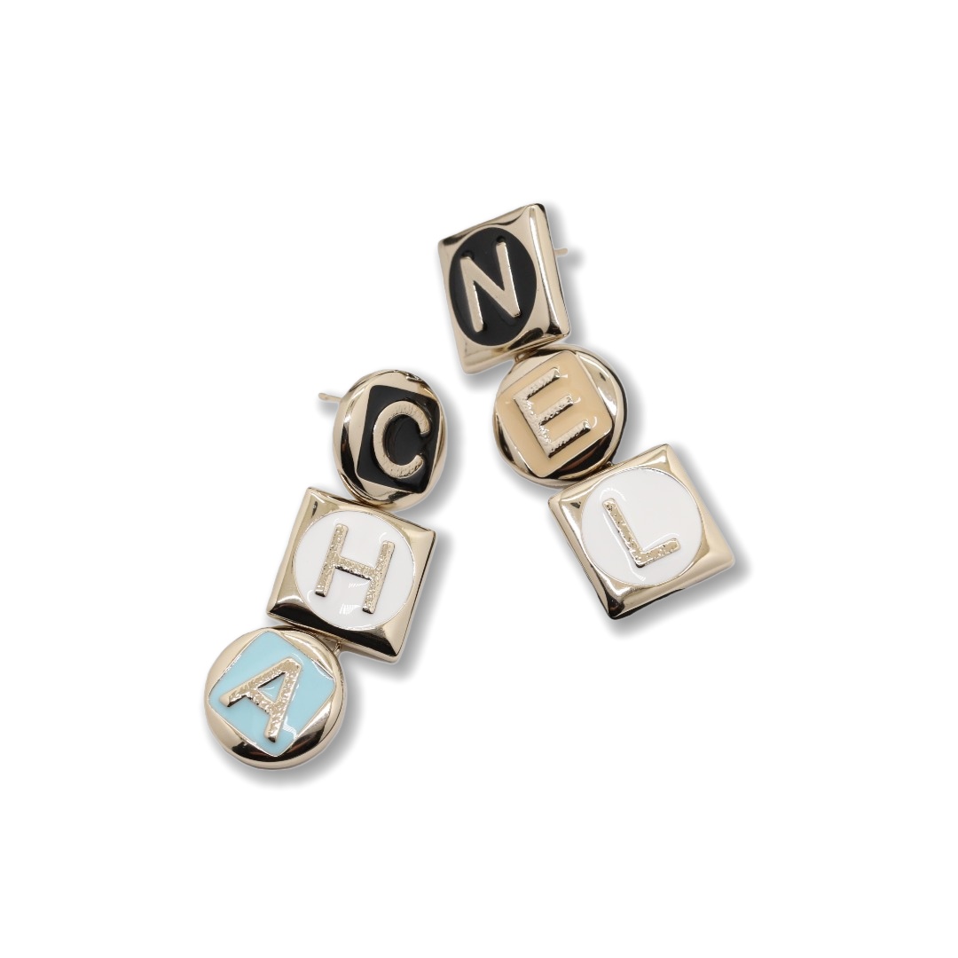 CCE372 Chanel colored enamel letters dangle earrings - ccjewelryacc