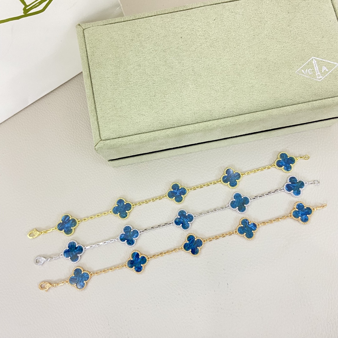 VCS039 2025 New Van cleef Green Pietersite stone alhambra bracelet 5 motif - ccjewelryacc