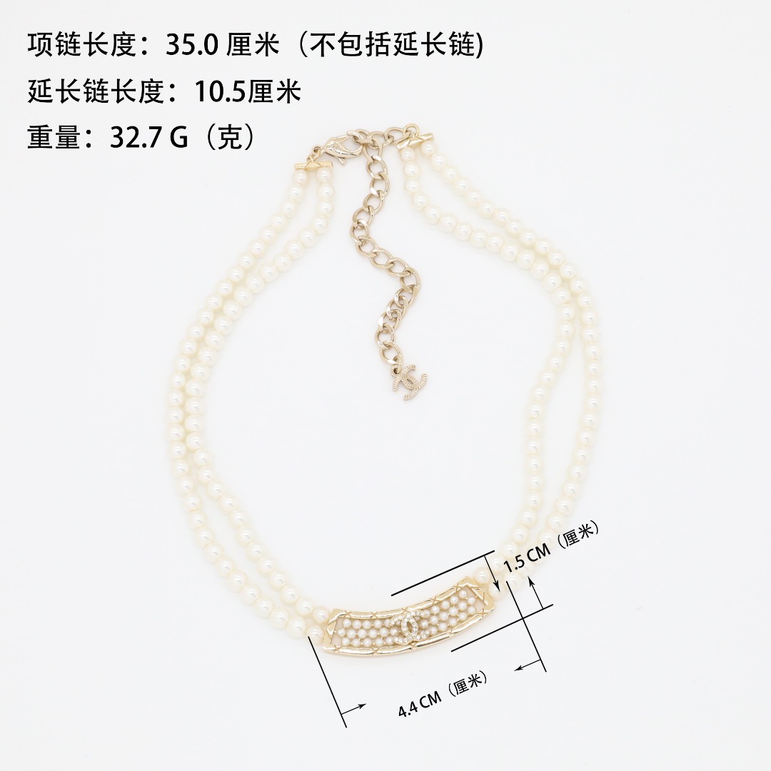 CCN083 Chanel double pearl chain choker necklace for women - ccjewelryacc