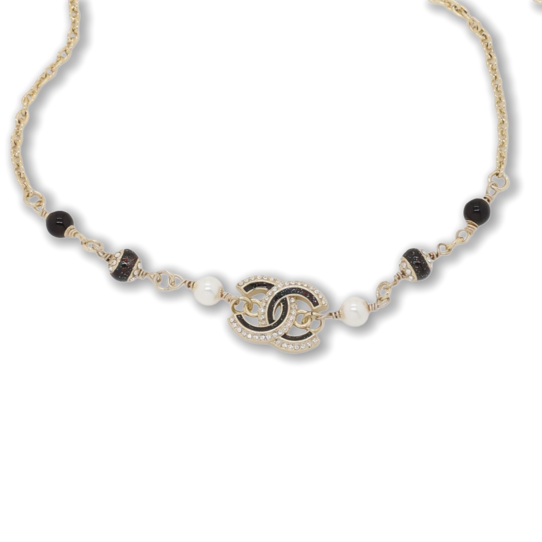 CCN094 Chanel black enamel cc logo choker necklace - ccjewelryacc