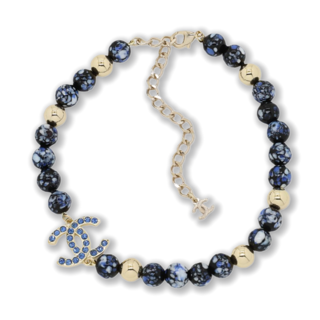 CCN098 Chanel Chinese-style blue and white porcelain pearl chain Choker necklace - ccjewelryacc