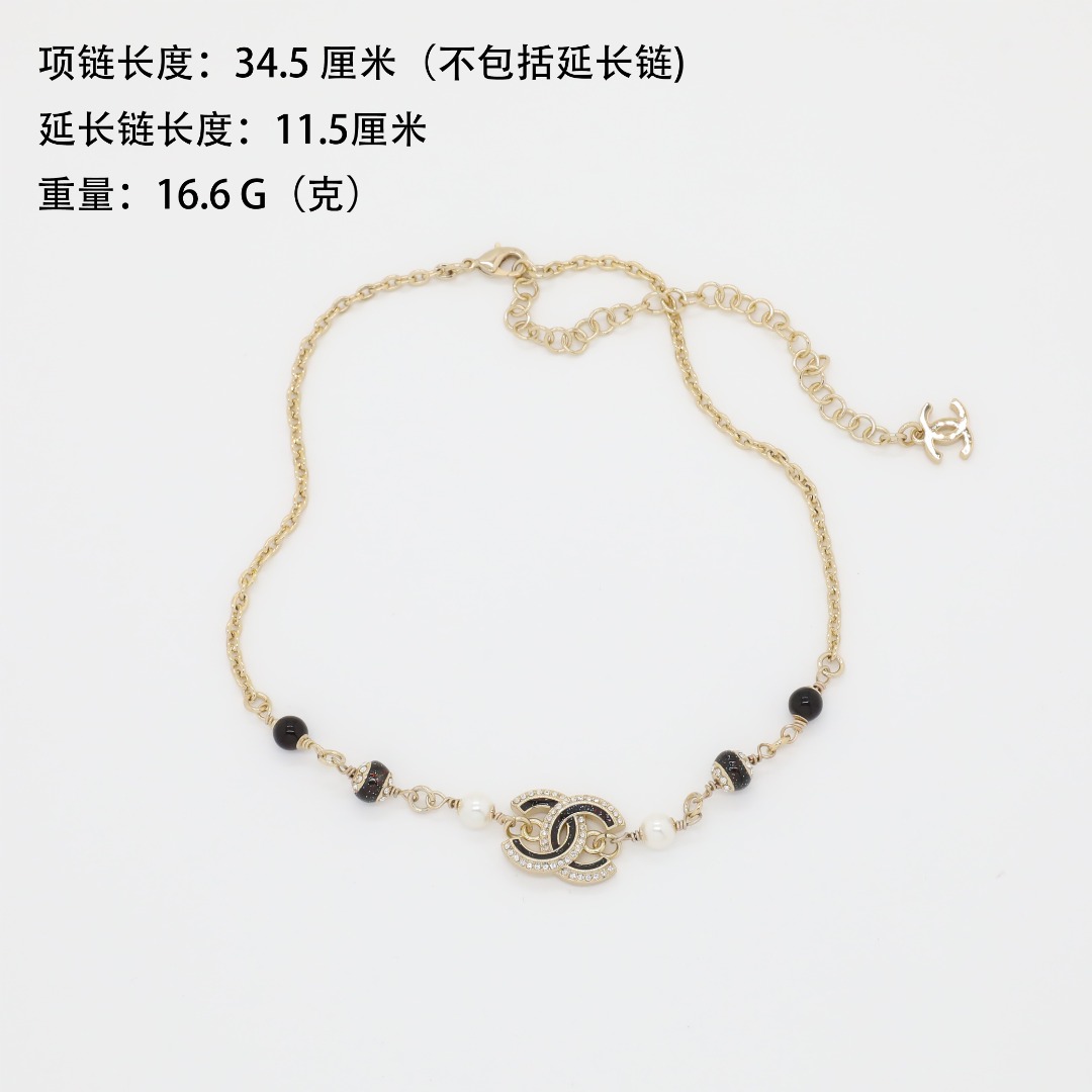CCN094 Chanel black enamel cc logo choker necklace - ccjewelryacc
