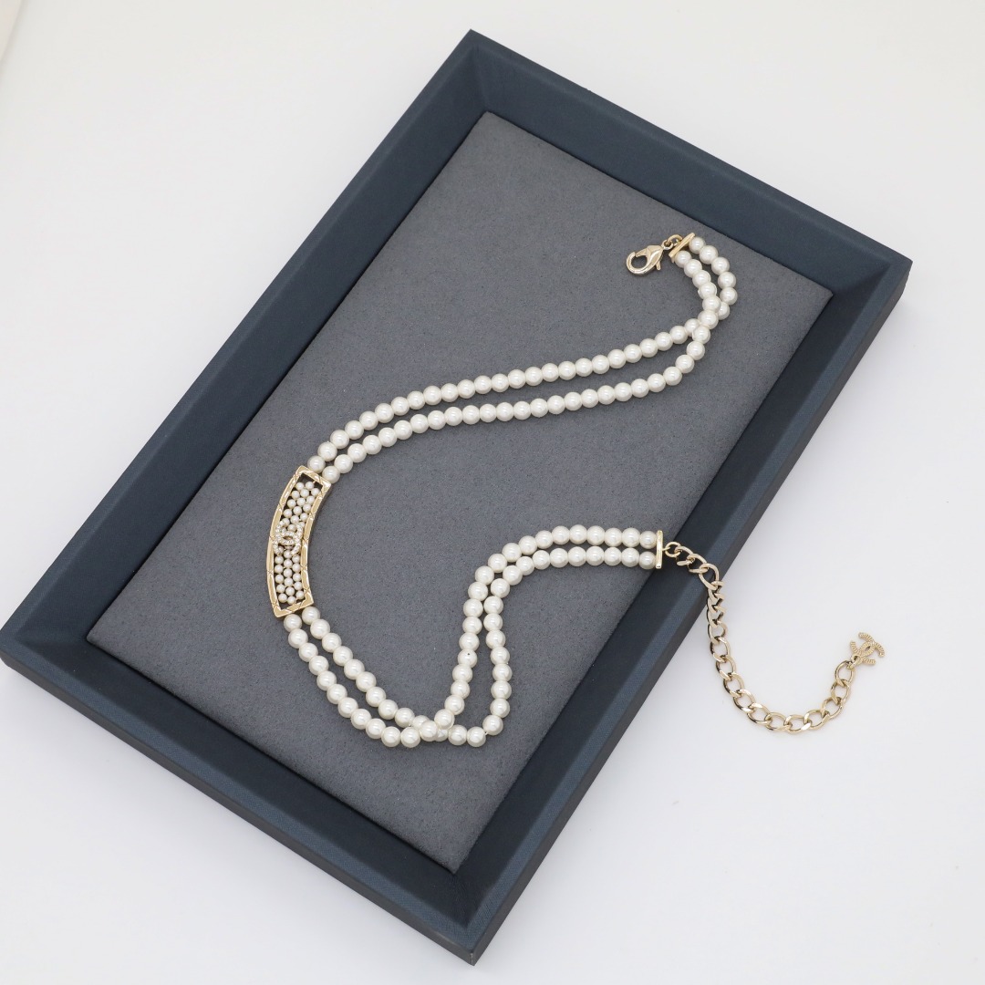CCN083 Chanel double pearl chain choker necklace for women - ccjewelryacc