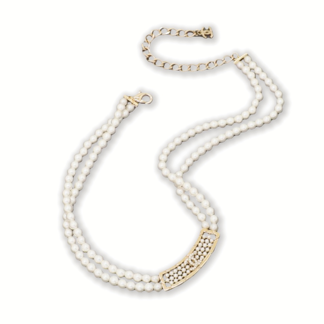 CCN083 Chanel double pearl chain choker necklace for women - ccjewelryacc