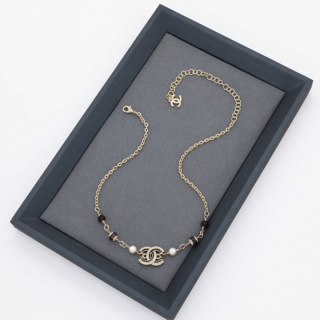 CCN094 Chanel black enamel cc logo choker necklace - ccjewelryacc