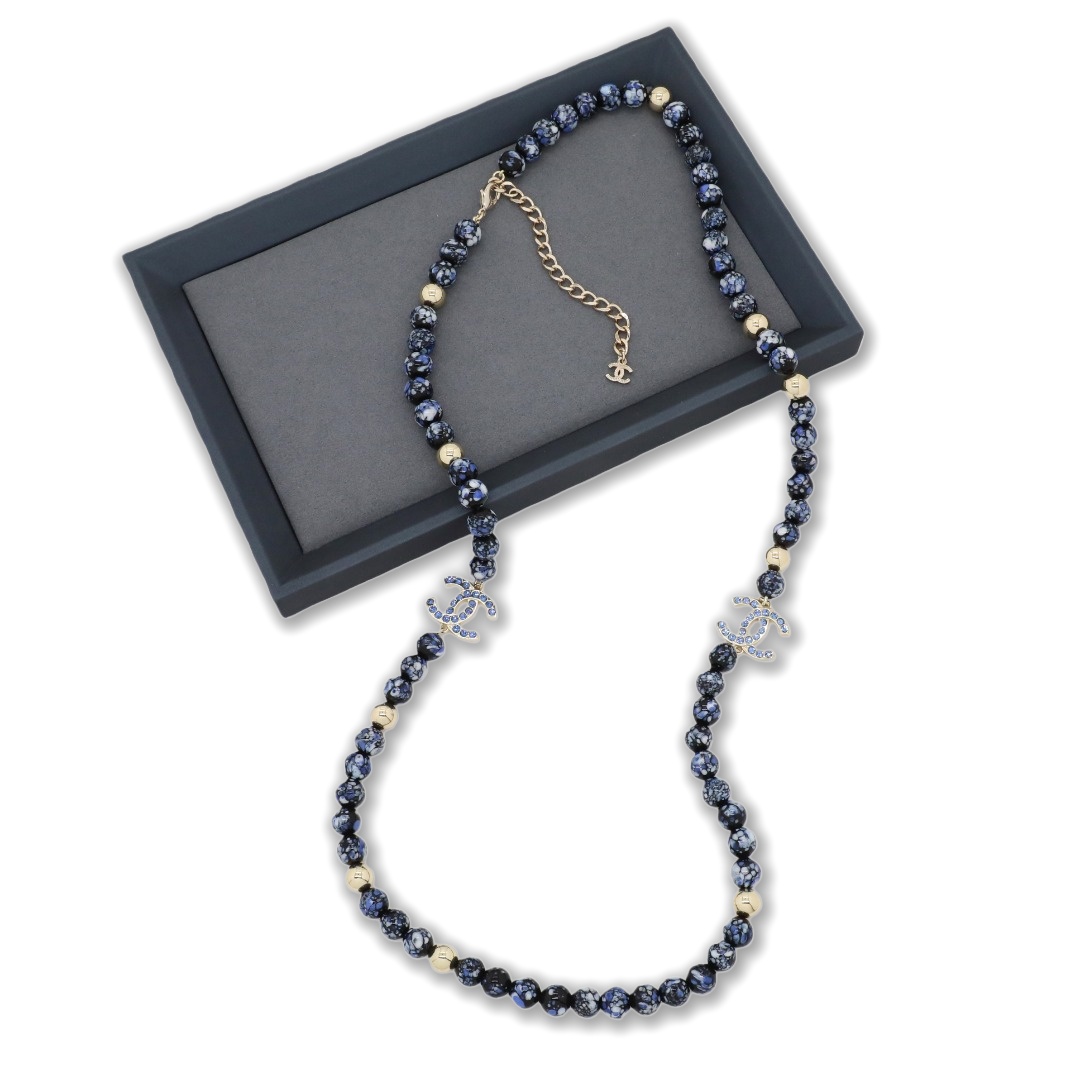 CCL104 Chanel Chinese-style blue and white porcelain long pearl chain sweater necklace - ccjewelryacc