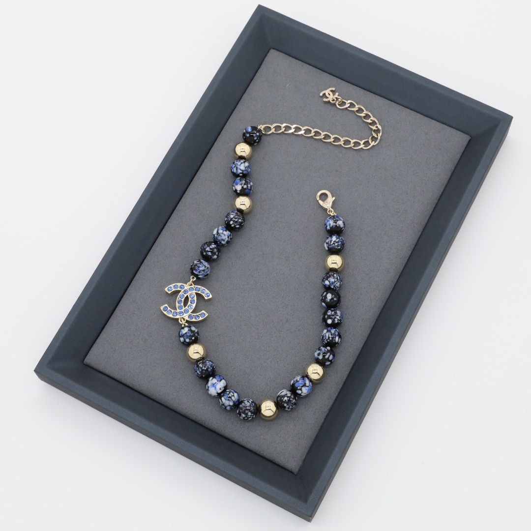 CCN098 Chanel Chinese-style blue and white porcelain pearl chain Choker necklace - ccjewelryacc