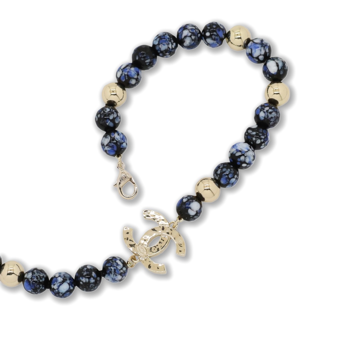 CCN098 Chanel Chinese-style blue and white porcelain pearl chain Choker necklace - ccjewelryacc