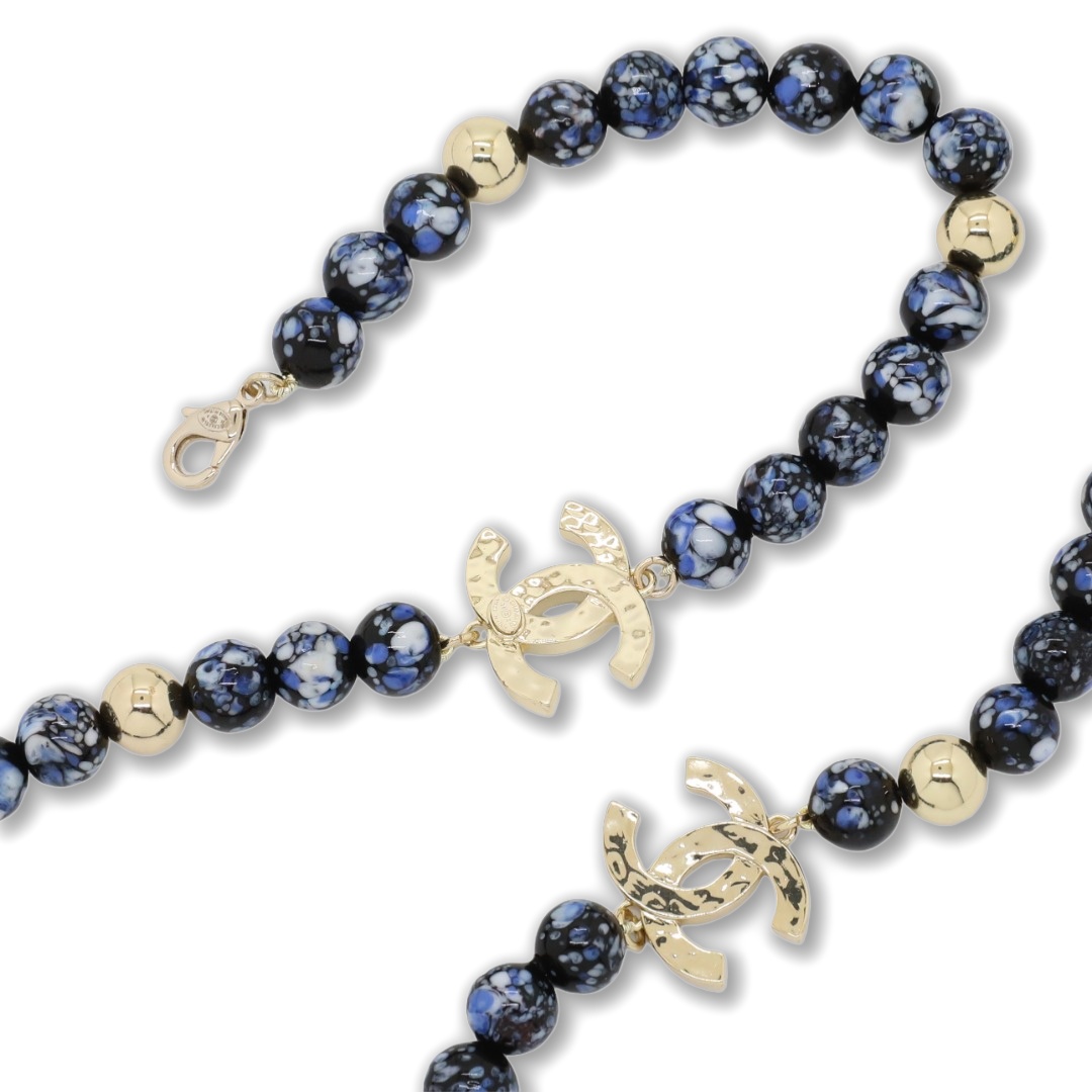 CCL104 Chanel Chinese-style blue and white porcelain long pearl chain sweater necklace - ccjewelryacc