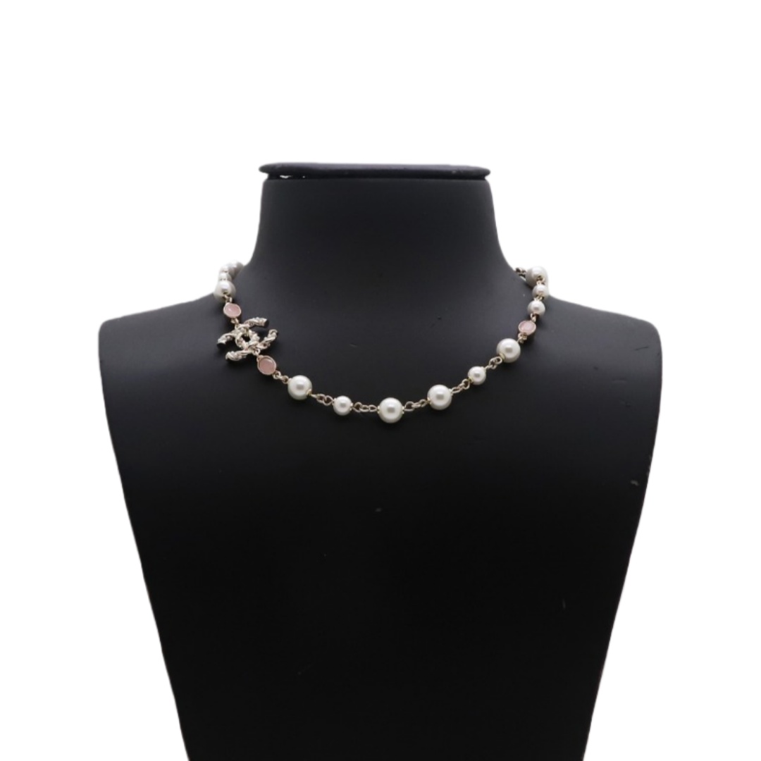 CCN092 Chanel twist cc logo with Pink crystal pearl choker necklace - ccjewelryacc