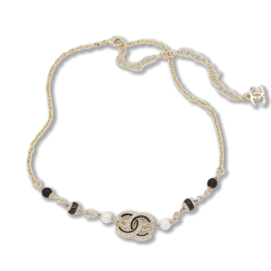 CCN094 Chanel black enamel cc logo choker necklace - ccjewelryacc